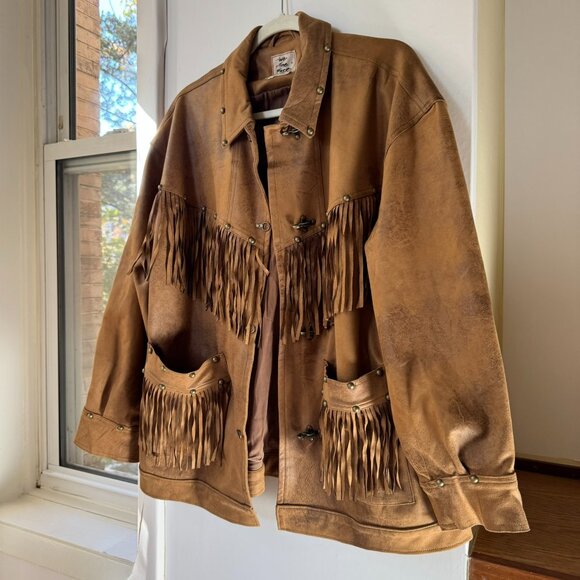 New Free People Vegan Suede Fringe Barn Jacket We The Free Knox Brown Medium - Picture 6 of 15